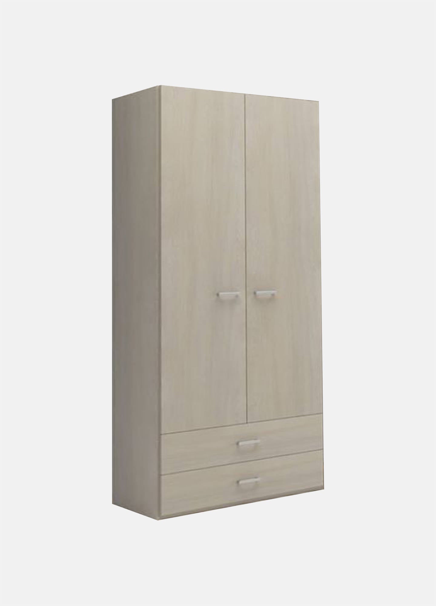 Guardaroba 0, Armadio moderno a 2 ante battenti 2 cassetti, Mobile lineare da camera con tubo appendiabiti , Cm 82x52h210, Olmo