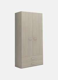 Guardaroba 0, Armadio moderno a 2 ante battenti 2 cassetti, Mobile lineare da camera con tubo appendiabiti , Cm 82x52h210, Olmo