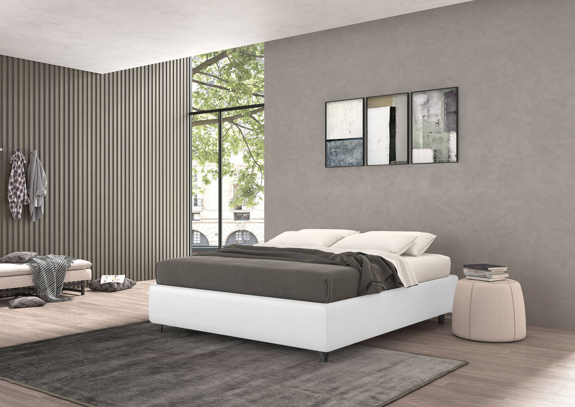 Talamo Italia Letto contenitore matrimoniale Vivaldi, Made in Italy, Struttura in ecopelle imbottita, Adatto a materasso 160x190 cm, Bianco