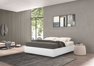 Talamo Italia Letto contenitore matrimoniale Vivaldi, Made in Italy, Struttura in ecopelle imbottita, Adatto a materasso 160x190 cm, Bianco