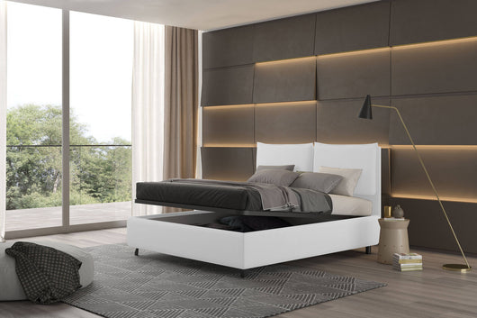 Talamo Italia Letto contenitore matrimoniale Bach, Made in Italy, Struttura in ecopelle imbottita, Adatto a materasso 160x190 cm, Bianco