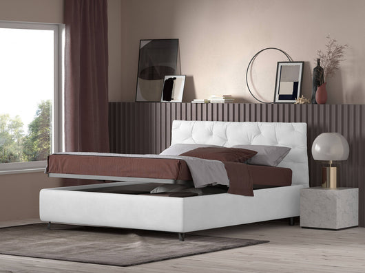 Talamo Italia Letto contenitore matrimoniale Beethoven, Made in Italy, Struttura in ecopelle imbottita, Adatto a materasso 160x190 cm, Bianco