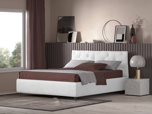 Talamo Italia Letto contenitore matrimoniale Beethoven, Made in Italy, Struttura in ecopelle imbottita, Adatto a materasso 160x190 cm, Bianco