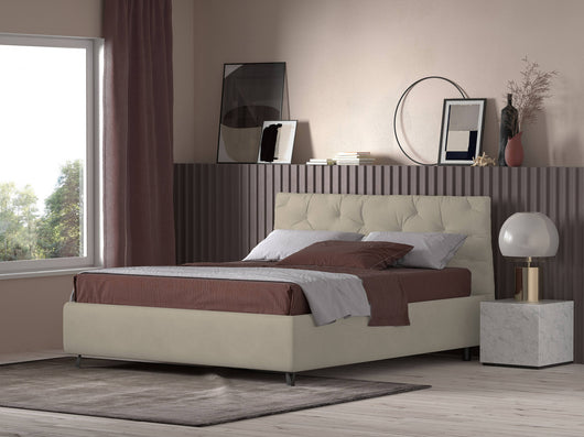 Talamo Italia Letto contenitore matrimoniale Beethoven, Made in Italy, Struttura in ecopelle imbottita, Adatto a materasso 160x190 cm, Panna