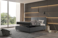 Talamo Italia Letto contenitore matrimoniale Bach, Made in Italy, Struttura in tessuto imbottito effetto velluto, Adatto a materasso 160x190 cm, Grigio