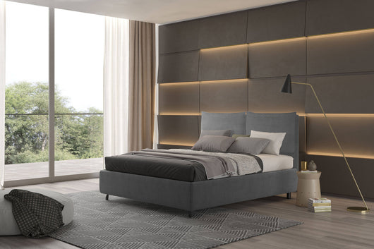 Talamo Italia Letto contenitore matrimoniale Bach, Made in Italy, Struttura in tessuto imbottito effetto velluto, Adatto a materasso 160x190 cm, Grigio