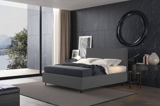 Talamo Italia Letto contenitore matrimoniale Puccini, Made in Italy, Struttura in ecopelle imbottita, Adatto a materasso 160x190 cm, Grigio