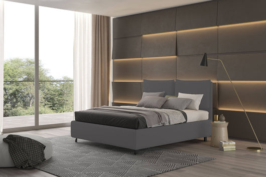 Talamo Italia Letto contenitore matrimoniale Bach, Made in Italy, Struttura in ecopelle imbottita, Adatto a materasso 160x190 cm, Grigio