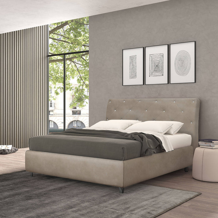 Talamo Italia Letto contenitore matrimoniale Strauss, Made in Italy, Struttura in tessuto imbottito effetto vintage, Adatto a materasso 160x190 cm, Beige