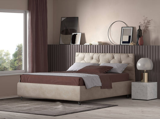 Talamo Italia Letto contenitore matrimoniale Beethoven, Made in Italy, Struttura in tessuto imbottito effetto vintage, Adatto a materasso 160x190 cm, Beige