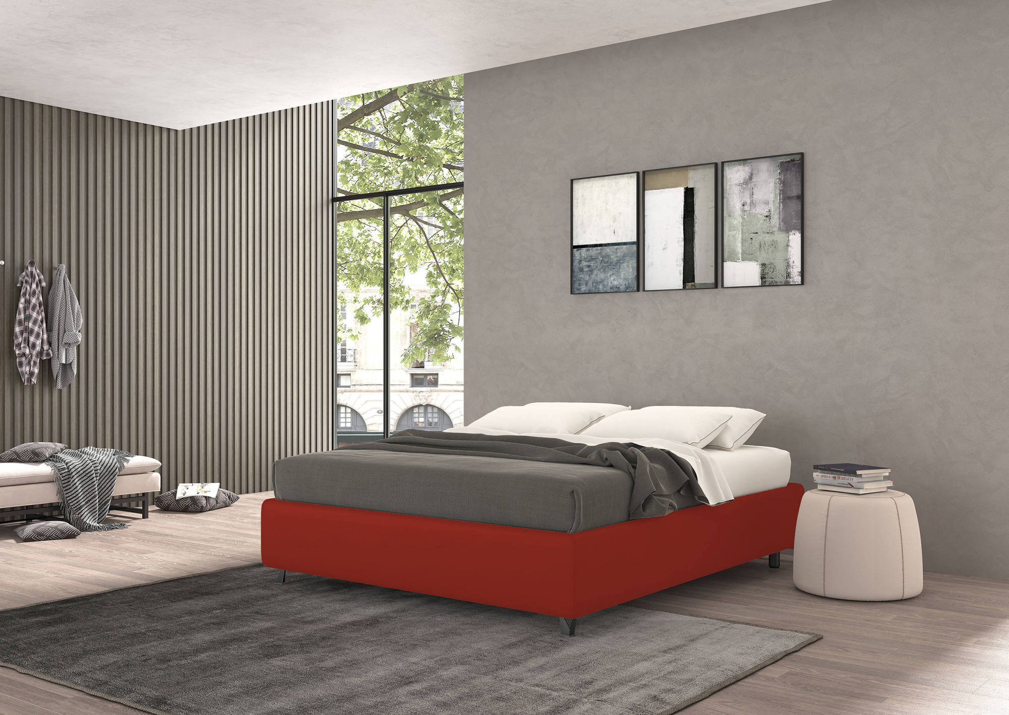 Talamo Italia Letto contenitore matrimoniale Vivaldi, Made in Italy, Struttura in ecopelle imbottita, Adatto a materasso 160x190 cm, Rosso