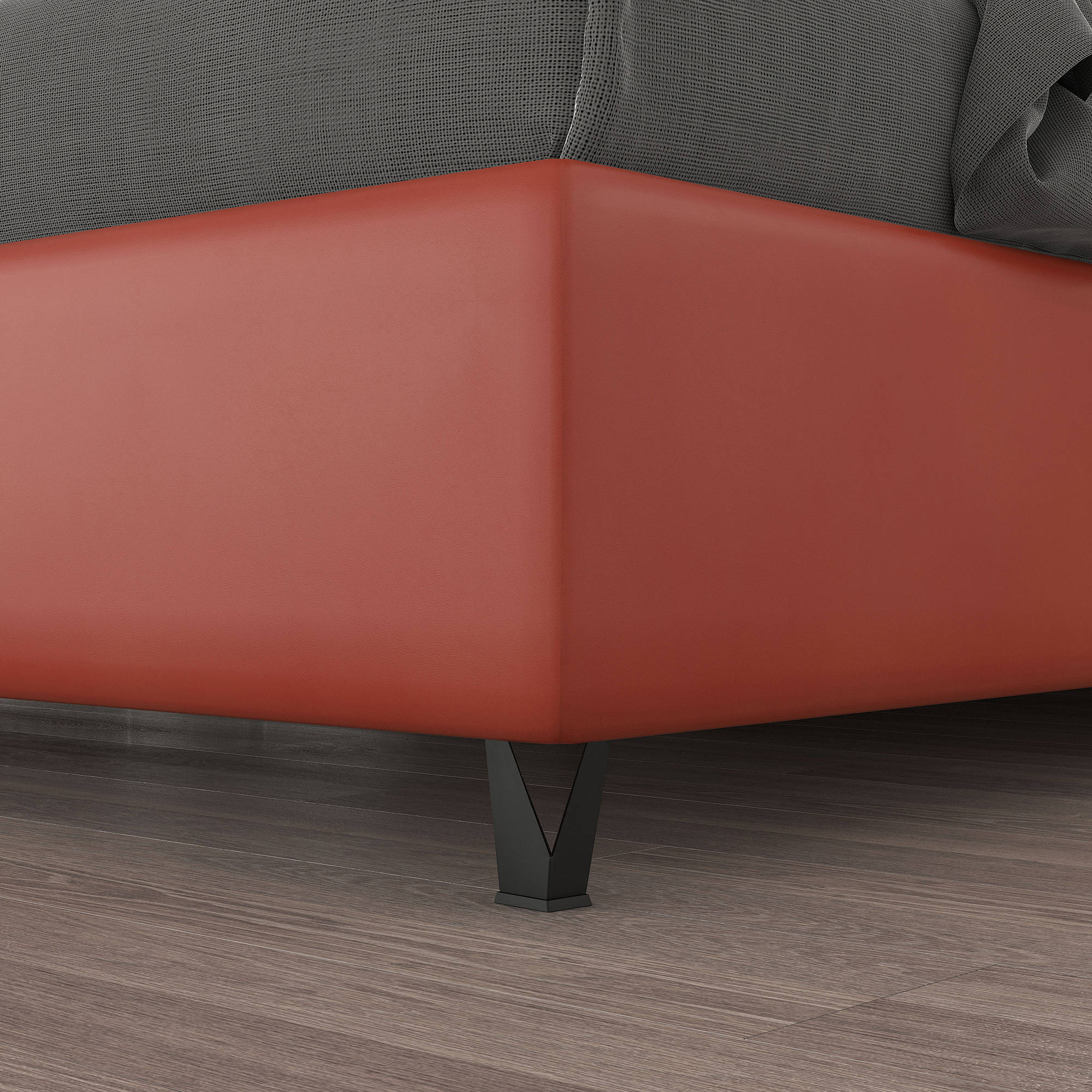 Talamo Italia Letto contenitore matrimoniale Strauss, Made in Italy, Struttura in ecopelle imbottita, Adatto a materasso 160x190 cm, Rosso