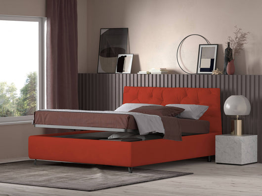 Talamo Italia Letto contenitore matrimoniale Beethoven, Made in Italy, Struttura in ecopelle imbottita, Adatto a materasso 160x190 cm, Rosso