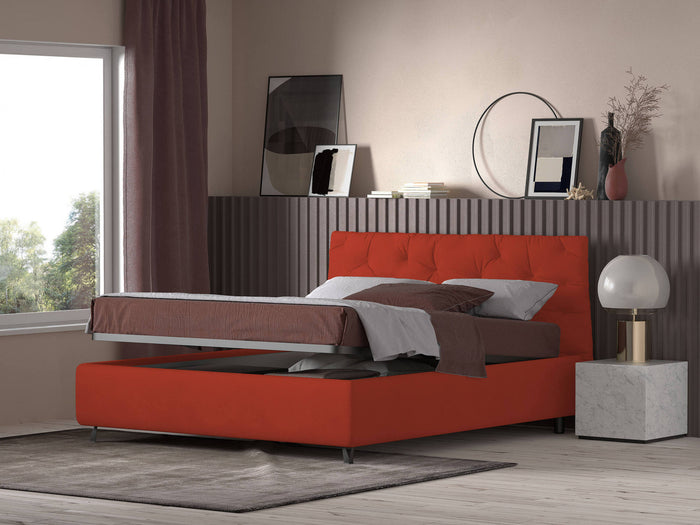 Talamo Italia Letto contenitore matrimoniale Beethoven, Made in Italy, Struttura in ecopelle imbottita, Adatto a materasso 160x190 cm, Rosso