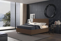 Talamo Italia Letto contenitore matrimoniale Puccini, Made in Italy, Struttura in tessuto imbottito effetto vintage, Adatto a materasso 160x190 cm, Marrone