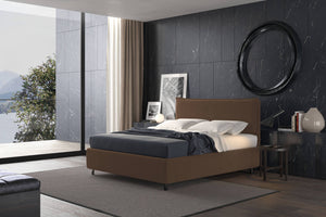 Talamo Italia Letto contenitore matrimoniale Puccini, Made in Italy, Struttura in tessuto imbottito effetto vintage, Adatto a materasso 160x190 cm, Marrone