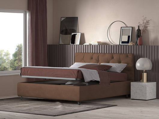 Talamo Italia Letto contenitore matrimoniale Beethoven, Made in Italy, Struttura in tessuto imbottito effetto vintage, Adatto a materasso 160x190 cm, Marrone