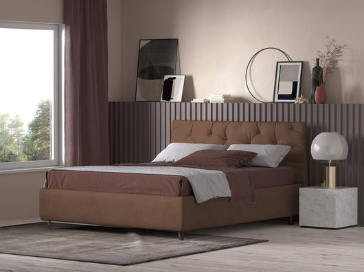 Talamo Italia Letto contenitore matrimoniale Beethoven, Made in Italy, Struttura in tessuto imbottito effetto vintage, Adatto a materasso 160x190 cm, Marrone