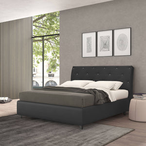 Talamo Italia Letto contenitore matrimoniale Strauss, Made in Italy, Struttura in ecopelle imbottita, Adatto a materasso 160x190 cm, Nero