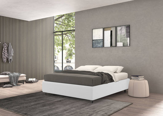 Talamo Italia Letto contenitore matrimoniale Vivaldi, Made in Italy, Struttura in tessuto imbottito, Adatto a materasso 160x190 cm, Bianco