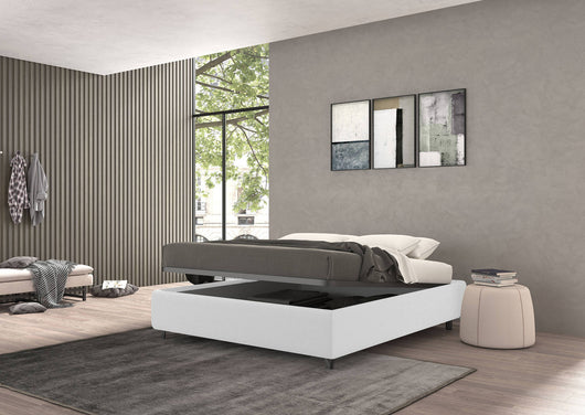 Talamo Italia Letto contenitore matrimoniale Vivaldi, Made in Italy, Struttura in tessuto imbottito, Adatto a materasso 160x190 cm, Bianco