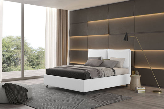 Talamo Italia Letto contenitore matrimoniale Bach, Made in Italy, Struttura in tessuto imbottito, Adatto a materasso 160x190 cm, Bianco