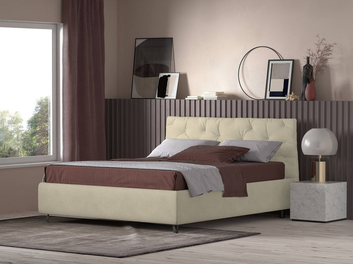 Talamo Italia Letto contenitore matrimoniale Beethoven, Made in Italy, Struttura in tessuto imbottito, Adatto a materasso 160x190 cm, Panna