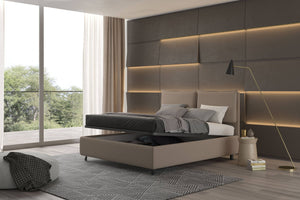 Talamo Italia Letto contenitore matrimoniale Bach, Made in Italy, Struttura in tessuto imbottito, Adatto a materasso 160x190 cm, Tortora