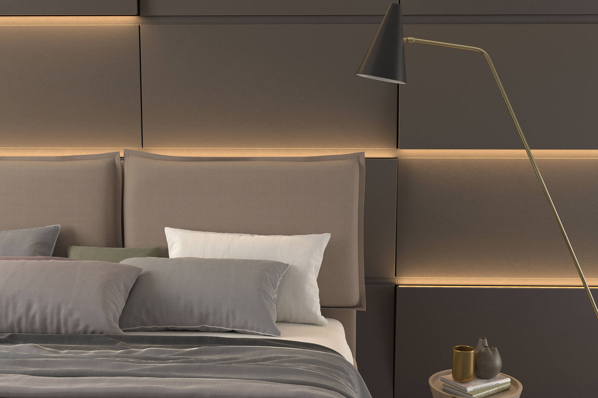 Talamo Italia Letto contenitore matrimoniale Bach, Made in Italy, Struttura in tessuto imbottito, Adatto a materasso 160x190 cm, Tortora