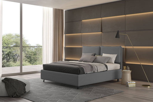Talamo Italia Letto contenitore matrimoniale Bach, Made in Italy, Struttura in tessuto imbottito, Adatto a materasso 160x190 cm, Grigio