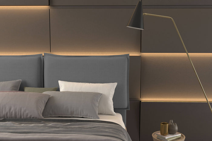 Talamo Italia Letto contenitore matrimoniale Bach, Made in Italy, Struttura in tessuto imbottito, Adatto a materasso 160x190 cm, Grigio