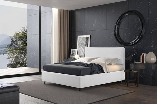 Talamo Italia Letto contenitore piazza e mezza Puccini, Made in Italy, Struttura in ecopelle imbottita, Adatto a materasso 120x190 cm, Bianco