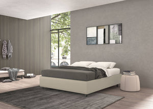 Talamo Italia Letto contenitore piazza e mezza Vivaldi, Made in Italy, Struttura in ecopelle imbottita, Adatto a materasso 120x190 cm, Panna