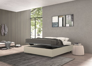Talamo Italia Letto contenitore piazza e mezza Vivaldi, Made in Italy, Struttura in ecopelle imbottita, Adatto a materasso 120x190 cm, Panna