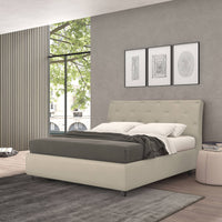 Talamo Italia Letto contenitore piazza e mezza Strauss, Made in Italy, Struttura in ecopelle imbottita, Adatto a materasso 120x190 cm, Panna