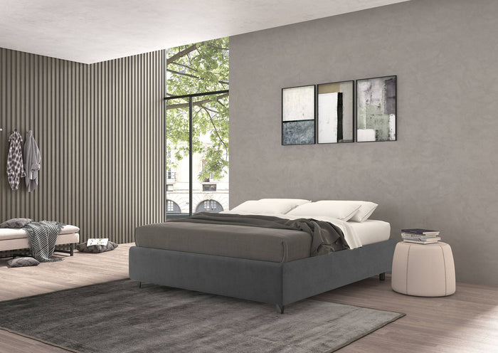 Talamo Italia Letto contenitore piazza e mezza Vivaldi, Made in Italy, Struttura in tessuto imbottito effetto velluto, Adatto a materasso 120x190 cm, Grigio