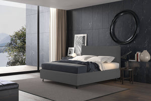 Talamo Italia Letto contenitore piazza e mezza Puccini, Made in Italy, Struttura in ecopelle imbottita, Adatto a materasso 120x190 cm, Grigio