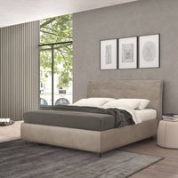 Talamo Italia Letto contenitore piazza e mezza Strauss, Made in Italy, Struttura in tessuto imbottito effetto vintage, Adatto a materasso 120x190 cm, Beige