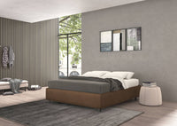 Talamo Italia Letto contenitore piazza e mezza Vivaldi, Made in Italy, Struttura in tessuto imbottito effetto vintage, Adatto a materasso 120x190 cm, Marrone