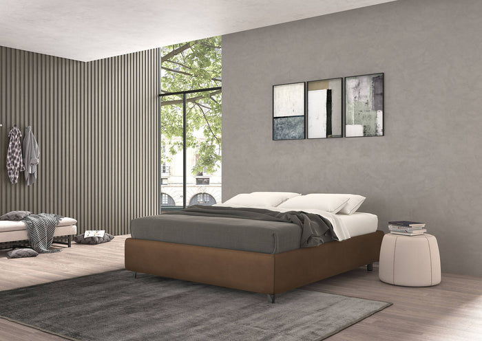 Talamo Italia Letto contenitore piazza e mezza Vivaldi, Made in Italy, Struttura in tessuto imbottito effetto vintage, Adatto a materasso 120x190 cm, Marrone
