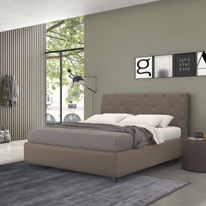 Talamo Italia Letto contenitore piazza e mezza Mozart, Made in Italy, Struttura in tessuto imbottito, Adatto a materasso 120x190 cm, Tortora