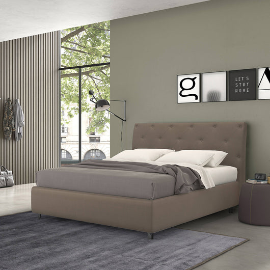 Talamo Italia Letto contenitore piazza e mezza Mozart, Made in Italy, Struttura in tessuto imbottito, Adatto a materasso 120x190 cm, Tortora