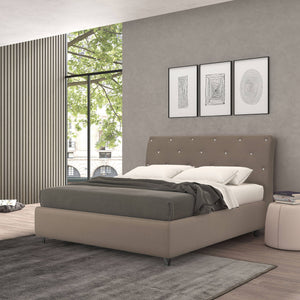 Talamo Italia Letto contenitore piazza e mezza Strauss, Made in Italy, Struttura in tessuto imbottito, Adatto a materasso 120x190 cm, Tortora