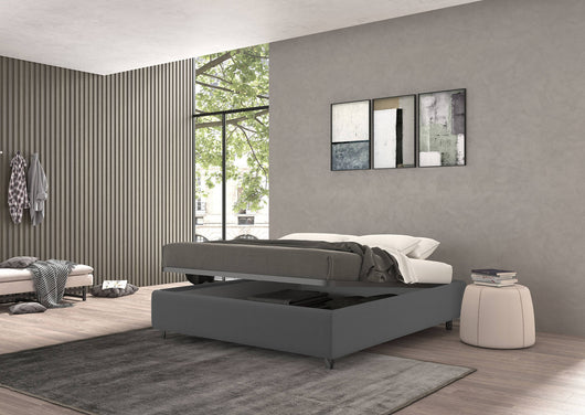 Talamo Italia Letto contenitore piazza e mezza Vivaldi, Made in Italy, Struttura in tessuto imbottito, Adatto a materasso 120x190 cm, Grigio