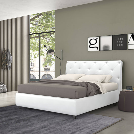 Talamo Italia Letto contenitore singolo Mozart, Made in Italy, Struttura in ecopelle imbottita, Adatto a materasso 80x190 cm, Bianco