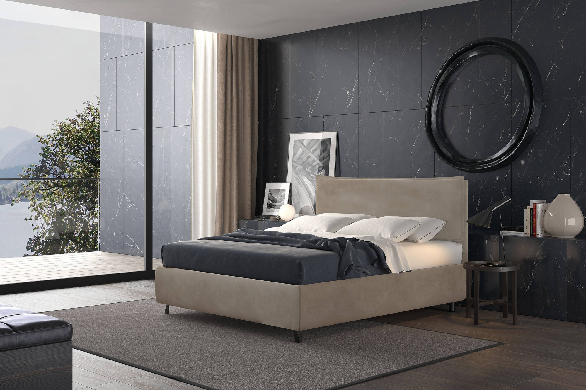 Talamo Italia Letto contenitore singolo Puccini, Made in Italy, Struttura in tessuto imbottito effetto vintage, Adatto a materasso 80x190 cm, Beige