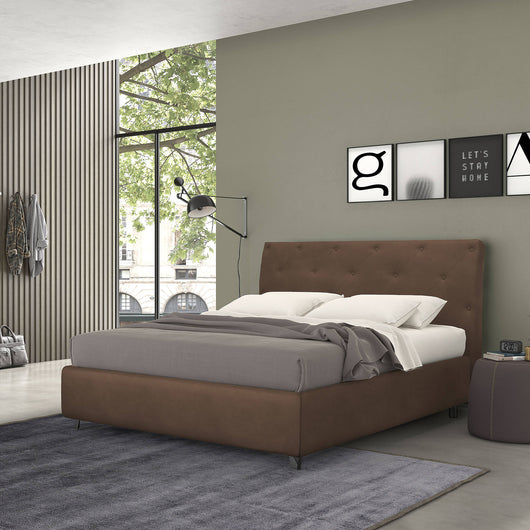 Talamo Italia Letto contenitore singolo Mozart, Made in Italy, Struttura in tessuto imbottito effetto vintage, Adatto a materasso 80x190 cm, Marrone