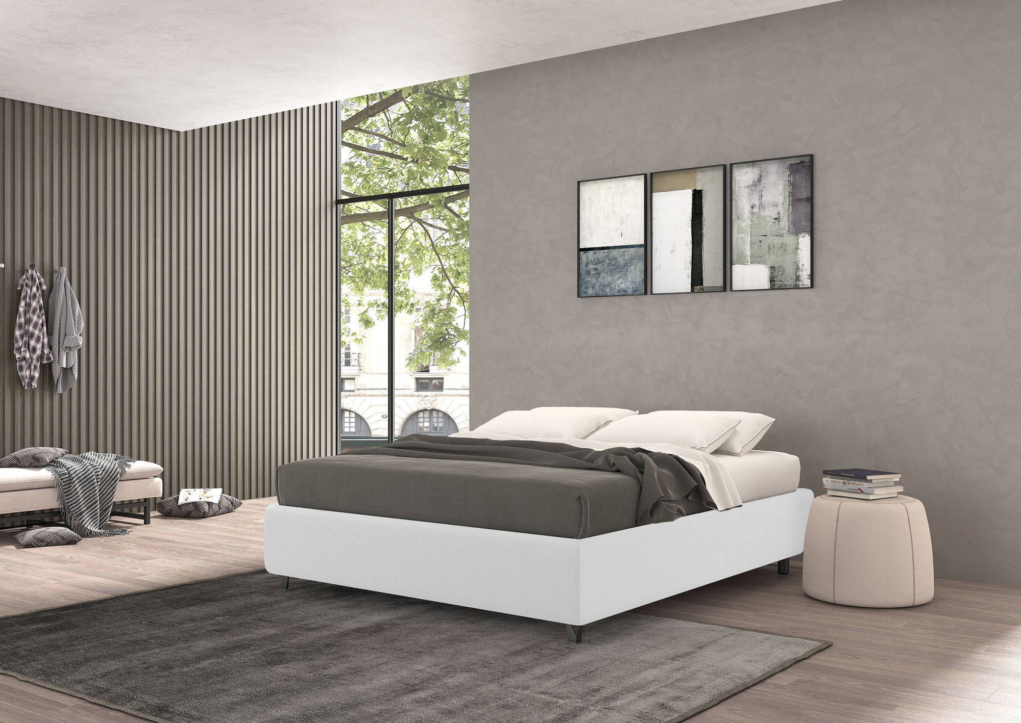 Talamo Italia Letto contenitore singolo Vivaldi, Made in Italy, Struttura in tessuto imbottito, Adatto a materasso 80x190 cm, Bianco