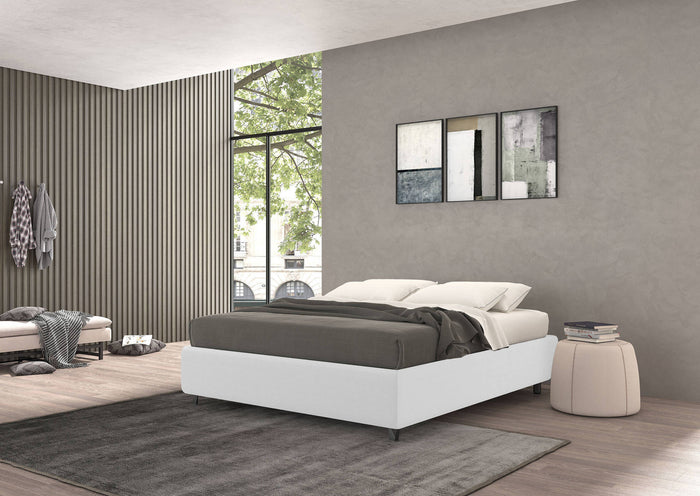 Talamo Italia Letto contenitore singolo Vivaldi, Made in Italy, Struttura in tessuto imbottito, Adatto a materasso 80x190 cm, Bianco