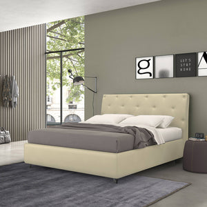 Talamo Italia Letto contenitore singolo Mozart, Made in Italy, Struttura in tessuto imbottito, Adatto a materasso 80x190 cm, Panna